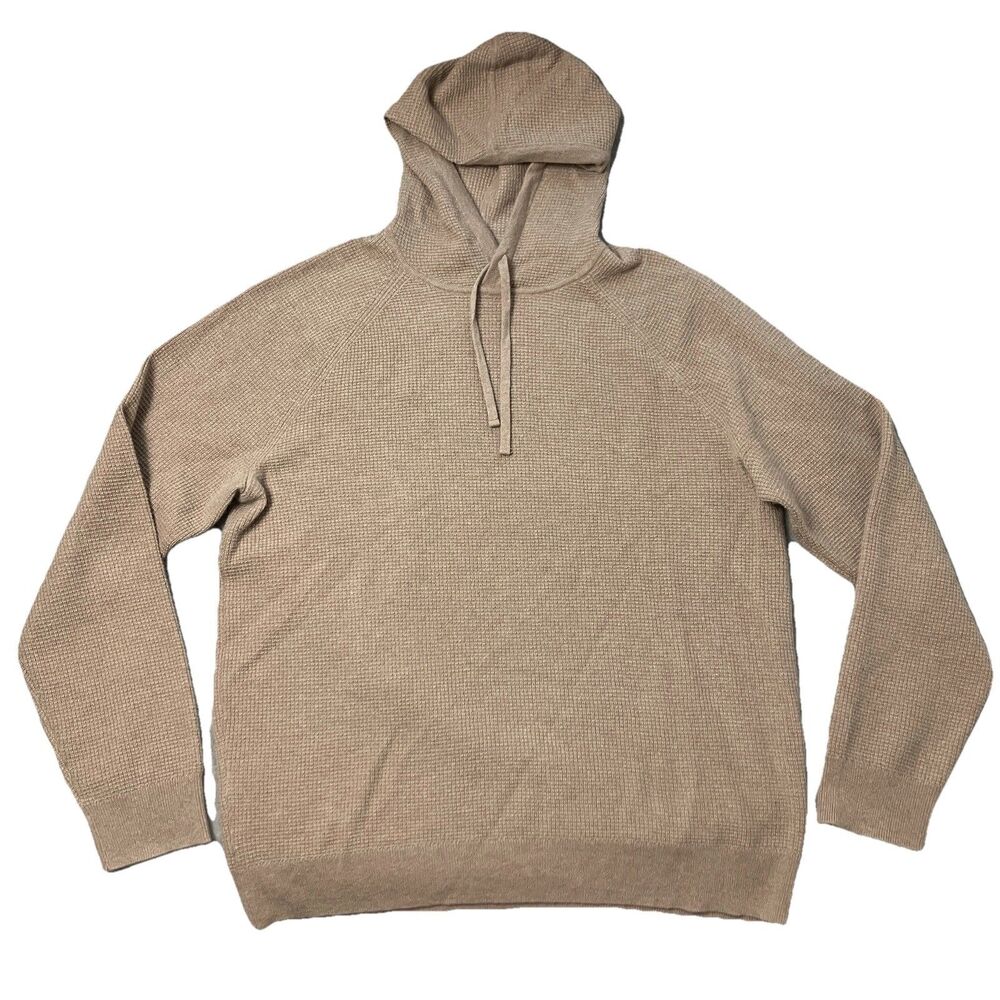 J Crew Cashmere Hoodie Mens XL Beige Waffle Knit Minimalist Luxury Sweater CB523